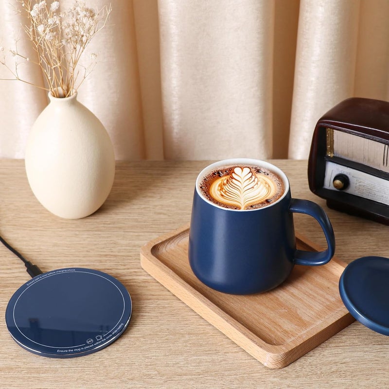 APEKX Warm Cup Coffee Mug Warmer Set - Smart Stable Constant Temperature 131°F, 15W Wireless Charging, 12.8 oz Capacity - Supports USB-C Interface, Automatic Power On/Off Function (4 H). (Deep Navy) - Image 3